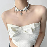 Boogzel Apparel Angel Wings Cross Choker Necklace, view 4