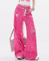 Boogzel Apparel Animal Behavior Pink Wide Leg Jeans, view 3