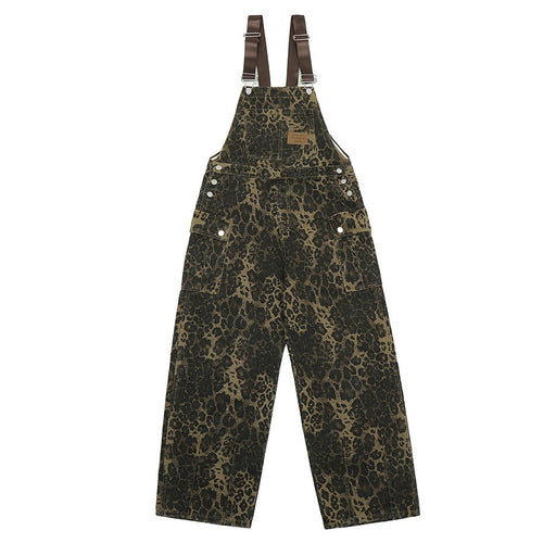 Boogzel Apparel Animal Instincts Leopard Print Denim Overalls