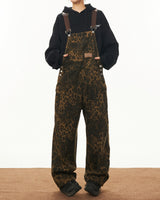 Boogzel Apparel Animal Instincts Leopard Print Denim Overalls, view 3
