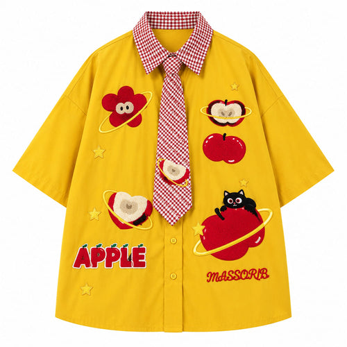 Boogzel Apparel Apple Embroidered Short Sleeve Tie Shirt