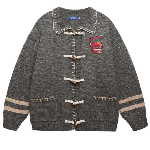 Boogzel Apparel Apple Embroidery Grey Cardigan