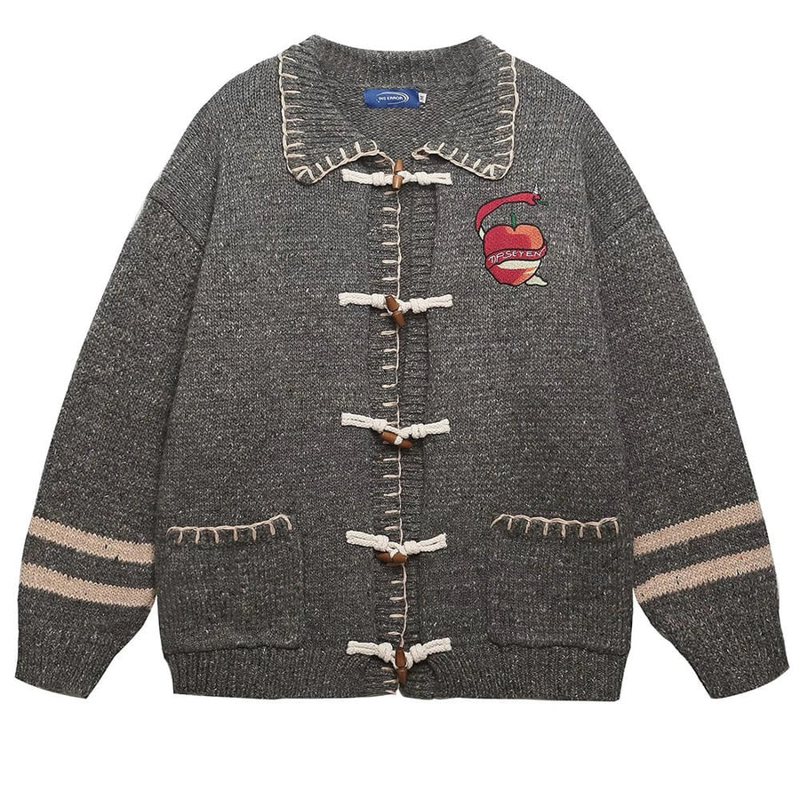 Boogzel Apparel Apple Embroidery Grey Cardigan