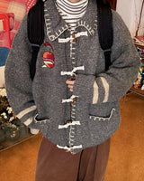 Boogzel Apparel Apple Embroidery Grey Cardigan, view 2