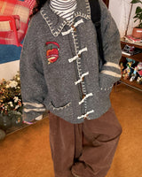 Boogzel Apparel Apple Embroidery Grey Cardigan, view 4