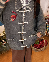Boogzel Apparel Apple Embroidery Grey Cardigan, view 6