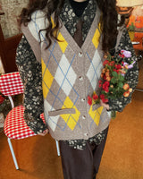 Boogzel Apparel Argyle Button Up Grandpa Knit Vest, view 3