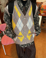 Boogzel Apparel Argyle Button Up Grandpa Knit Vest, view 4