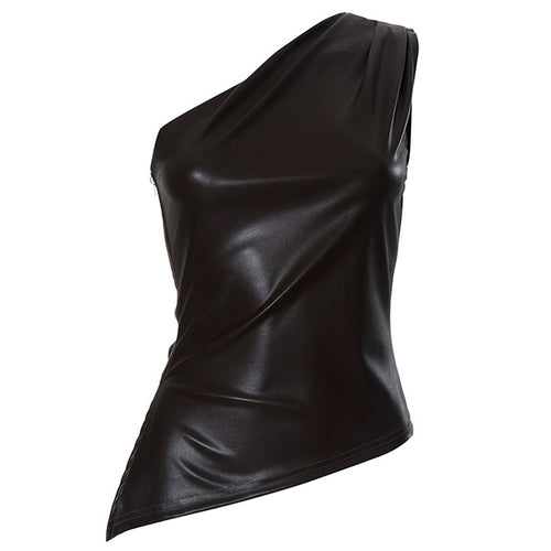 Boogzel Apparel Asymmetric One Shoulder Leather Top