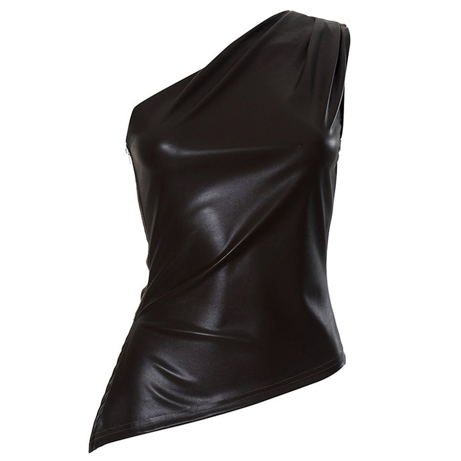 Boogzel Apparel Asymmetric One Shoulder Leather Top