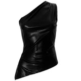 Boogzel Apparel Asymmetric One Shoulder Leather Top, view 2