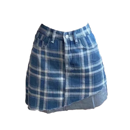 Boogzel Apparel Asymmetrical Blue Plaid Skirt