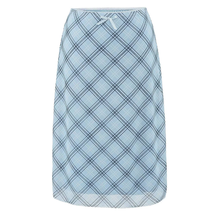 Boogzel Apparel Baby Blue Plaid Midi Skirt