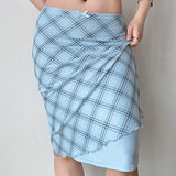 Boogzel Apparel Baby Blue Plaid Midi Skirt, view 4