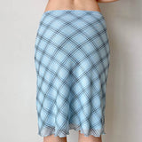 Boogzel Apparel Baby Blue Plaid Midi Skirt, view 6
