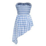Boogzel Apparel Baby Blue Plaid Off Shoulder Shirt, view 2