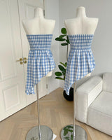 Boogzel Apparel Baby Blue Plaid Off Shoulder Shirt, view 5