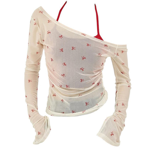 Boogzel Apparel Balletcore Aesthetic Bow Mesh Top