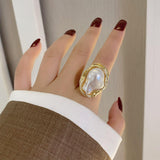 Boogzel Apparel Baroque Aesthetic Pearl Ring, view 2