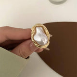 Boogzel Apparel Baroque Aesthetic Pearl Ring, view 3