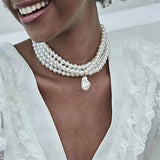 Boogzel Apparel Baroque Style Layered Pearl Necklace, view 2