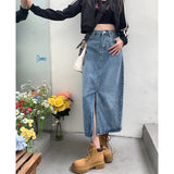 Boogzel Apparel Basic Things Split Denim Skirt, view 4