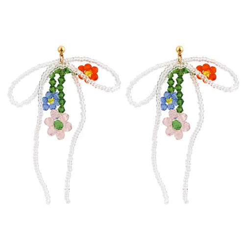 Boogzel Apparel Beaded Bow & Flower Earrings