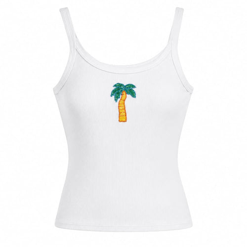 Boogzel Apparel Beaded Palm Tree Ribbed Tank Top
