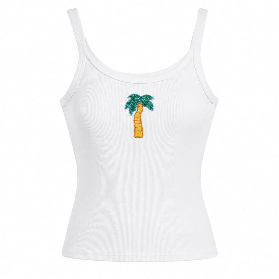 Boogzel Apparel Beaded Palm Tree Ribbed Tank Top