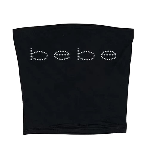Boogzel Apparel Bebe Rhinestone Black Tube Top