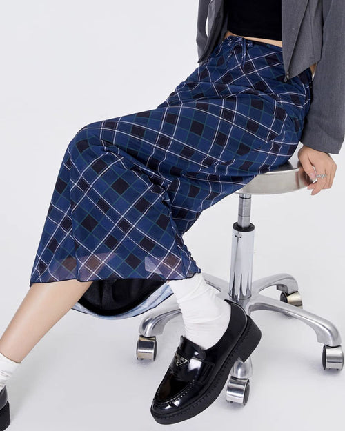 Boogzel Apparel Best In Class Plaid Maxi Skirt in Blue