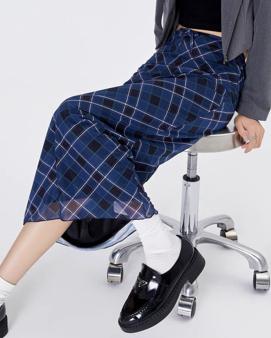 Boogzel Apparel Best In Class Plaid Maxi Skirt in Blue