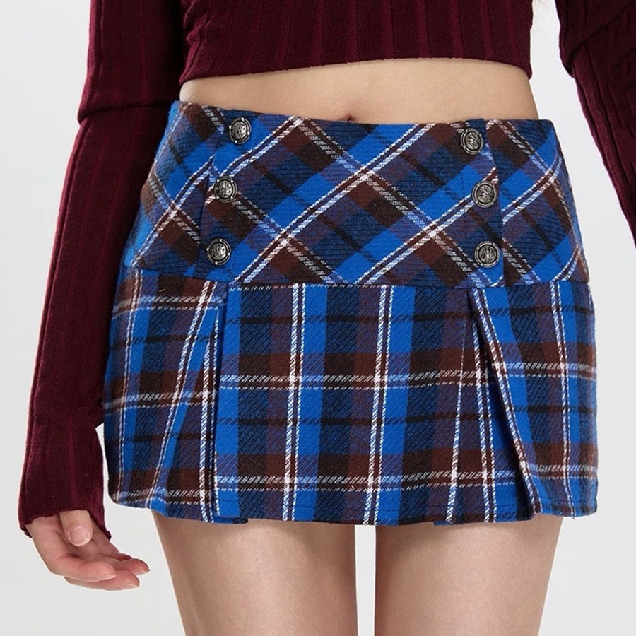 Boogzel Apparel Best In Class Plaid Mini Skirt in Blue