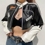 Boogzel Apparel Biker Girl Leather Cropped Jacket, view 3