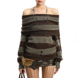 Boogzel Apparel Black and Grey Off-Shoulder Knit Top, view 2