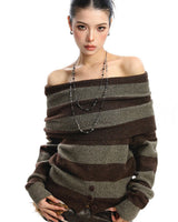 Boogzel Apparel Black and Grey Off-Shoulder Knit Top, view 3