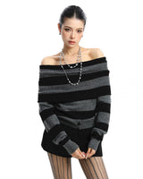 Boogzel Apparel Black and Grey Off-Shoulder Knit Top, view 6