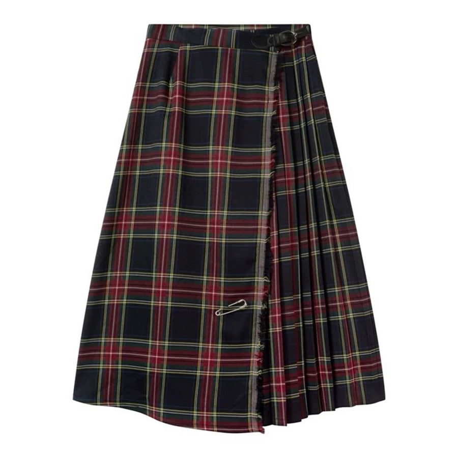 Boogzel Apparel Black and Red Plaid Midi Skirt