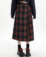 Boogzel Apparel Black and Red Plaid Midi Skirt, view 2
