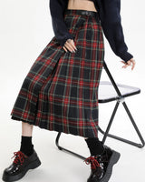 Boogzel Apparel Black and Red Plaid Midi Skirt, view 3