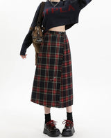 Boogzel Apparel Black and Red Plaid Midi Skirt, view 4