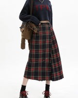Boogzel Apparel Black and Red Plaid Midi Skirt, view 5