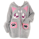 Boogzel Apparel Black Cat Knit Zip Up Hoodie, view 2