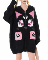 Boogzel Apparel Black Cat Knit Zip Up Hoodie, view 3