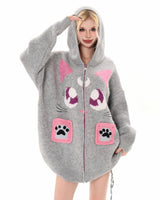 Boogzel Apparel Black Cat Knit Zip Up Hoodie, view 5