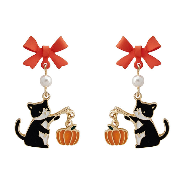 Boogzel Apparel Black Cat & Pumpkin Earrings