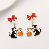 Boogzel Apparel Black Cat & Pumpkin Earrings, view 2