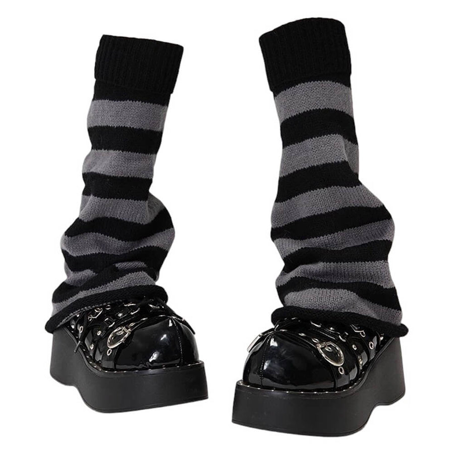 Boogzel Apparel Black & Grey Striped Leg Warmers