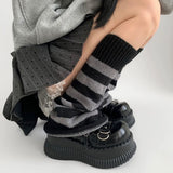 Boogzel Apparel Black & Grey Striped Leg Warmers, view 4