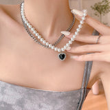 Boogzel Apparel Black Heart Pearl Necklace, view 2